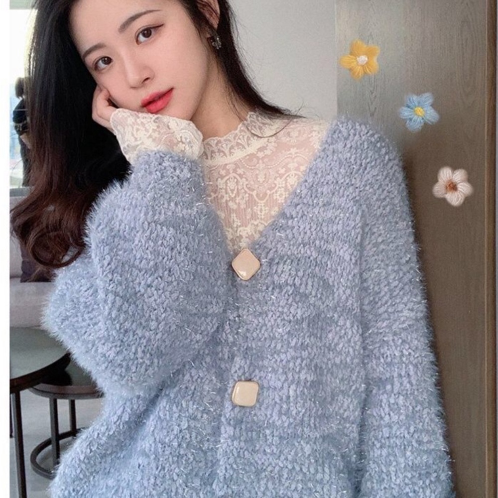 Lace blouse top floral womens long sleeve cream white - Picture 6 of 7